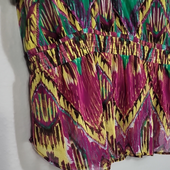 Y2K INC Geometric Peplum Women Top Multicolor Size L Nylon Flutter Sheer Sleeve - Picture 6 of 15